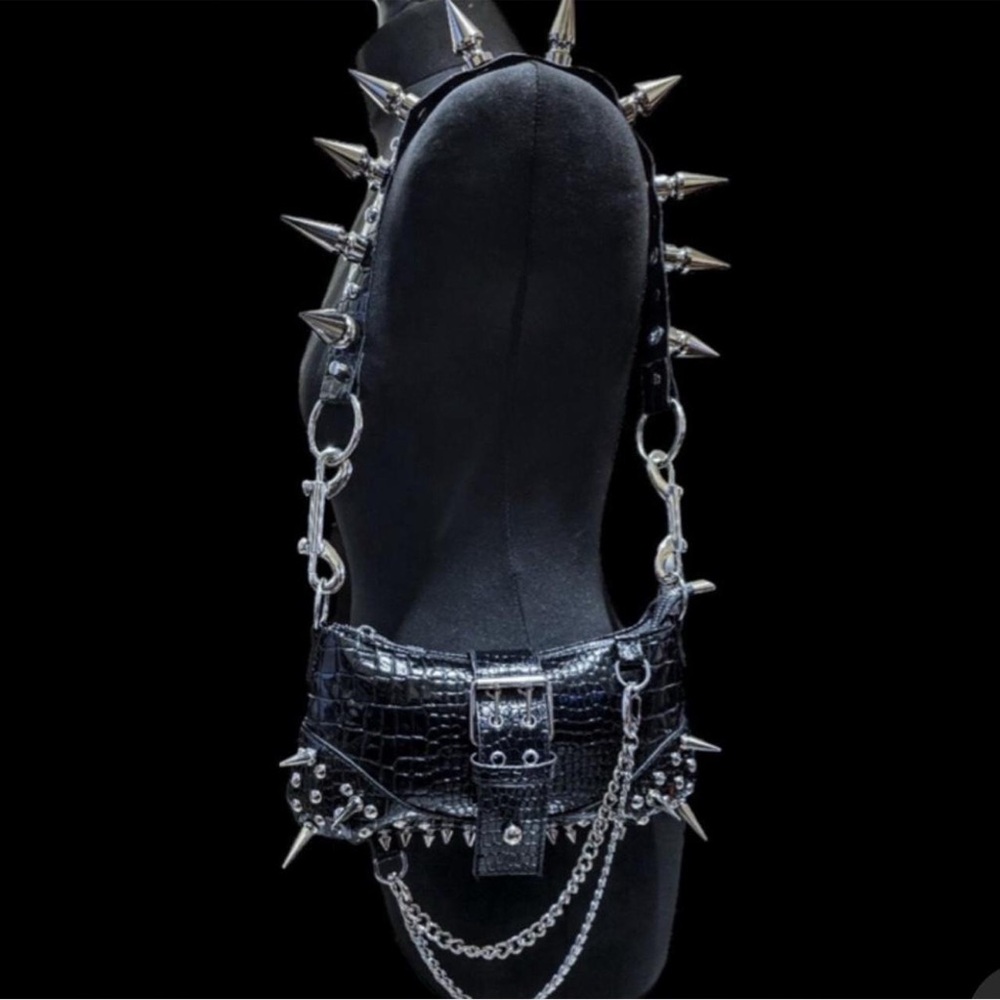 Ann Demeulemeester Black Crossbody Bag with Silver Spikes